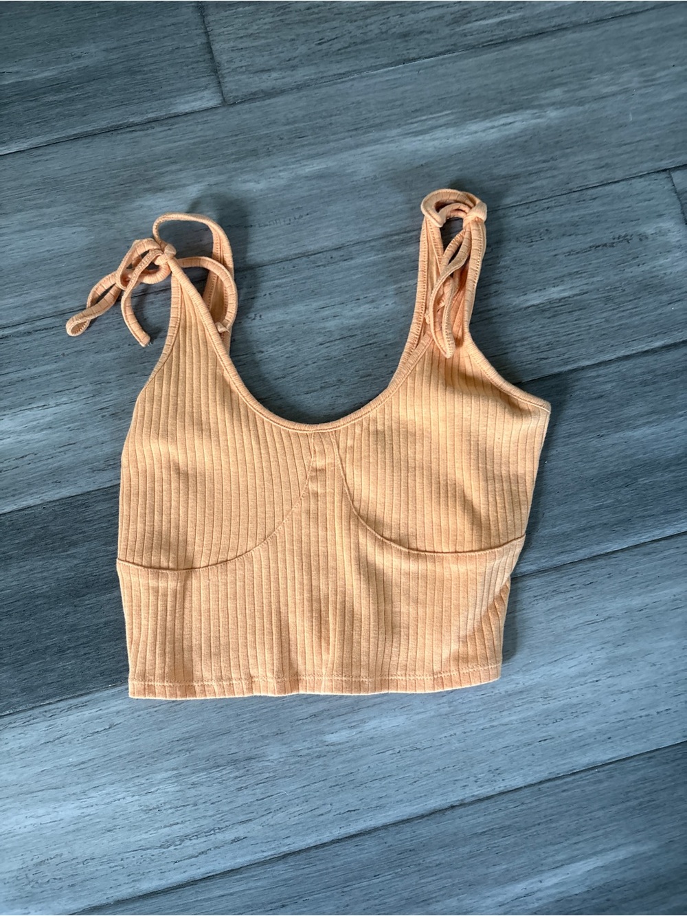 PacSun Peach Ribbed Tie-Shoulder Crop Top